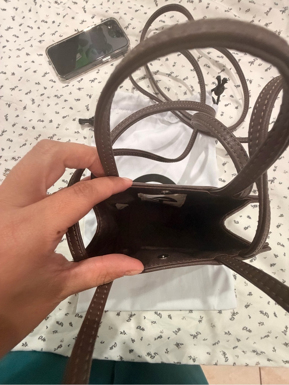 Telfar Dark Brown Mini Shopper with Embossed Logo - Picture 2 of 7